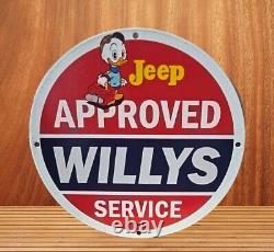 Vintage Willys Jeep Porcelain Gas & Oil Automobile Motor Sales Service Pump Sign