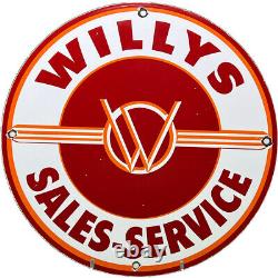 Vintage Willys Porcelain Sign Sales & Service Gas Oil Pump Dealership Jeep