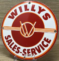 Vintage Willys Porcelain Sign Sales & Service Gas Oil Pump Dealership Jeep