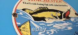 Vintage Winchester Fishing Lures Porcelain Reels Boat Tackle 12 Service Sign