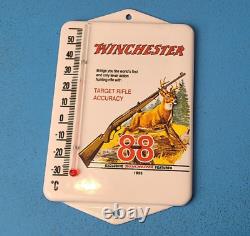 Vintage Winchester Porcelain Gas Service Pump Rifle Deer Ad Sign Thermometer