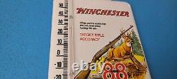 Vintage Winchester Porcelain Gas Service Pump Rifle Deer Ad Sign Thermometer