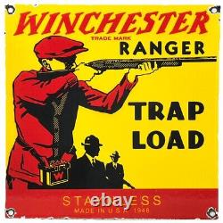 Vintage Winchester Porcelain Sign, Ammo, 12 Gauge Shells, Bird Hunting, Shot Gun