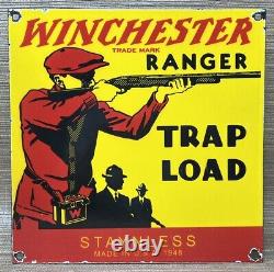 Vintage Winchester Porcelain Sign, Ammo, 12 Gauge Shells, Bird Hunting, Shot Gun