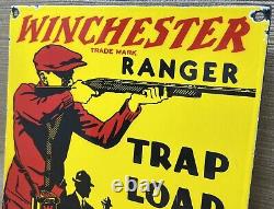 Vintage Winchester Porcelain Sign, Ammo, 12 Gauge Shells, Bird Hunting, Shot Gun
