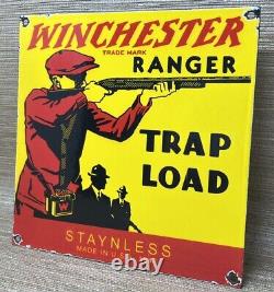 Vintage Winchester Porcelain Sign, Ammo, 12 Gauge Shells, Bird Hunting, Shot Gun