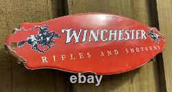 Vintage Winchester Porcelain Sign Door Plaque USA Oil Gas Station Rifle Shotgun