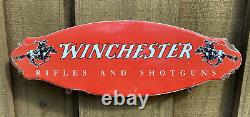 Vintage Winchester Porcelain Sign Door Plaque USA Oil Gas Station Rifle Shotgun