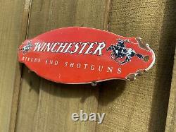 Vintage Winchester Porcelain Sign Door Plaque USA Oil Gas Station Rifle Shotgun