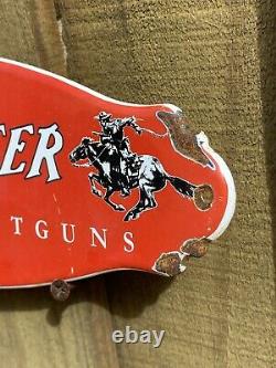 Vintage Winchester Porcelain Sign Door Plaque USA Oil Gas Station Rifle Shotgun