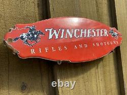 Vintage Winchester Porcelain Sign Door Plaque USA Oil Gas Station Rifle Shotgun