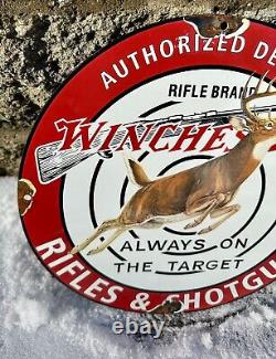 Vintage Winchester Porcelain Sign Firearms Gas Service Advertisement Sign