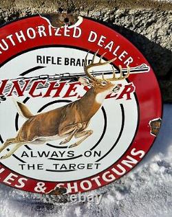 Vintage Winchester Porcelain Sign Firearms Gas Service Advertisement Sign