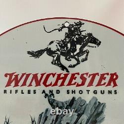 Vintage Winchester Porcelain Sign Gas Oil Ammunition Firearms Enamel Pump Plate