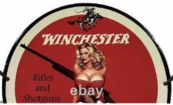 Vintage Winchester Porcelain Sign Guns Rifles Service Gas Oil Station Pump Plate