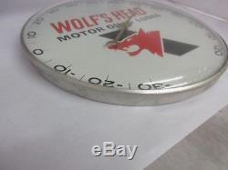 Vintage Wolf's Head Oil Round Advertising Thermometer Automotive 886-z