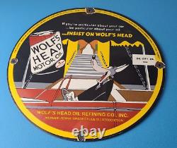 Vintage Wolfs Head Motor Oil Porcelain Sign Gas Pump Station Pennsylvania Sign