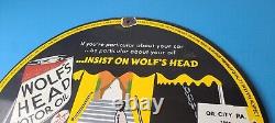 Vintage Wolfs Head Motor Oil Porcelain Sign Gas Pump Station Pennsylvania Sign