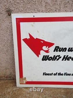 Vintage Wolfs Head Motor Oil Sign Gas station dealer Run with the Wolf