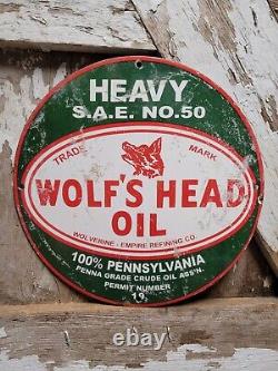 Vintage Wolfs Head Oil Porcelain Sign Wolverine Empire Refining Gas Station 12