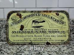 Vintage Woods Lollacapop Porcelain Sign Antidote Remedy Bug Cure Gas Motor Oil