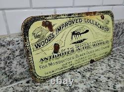 Vintage Woods Lollacapop Porcelain Sign Antidote Remedy Bug Cure Gas Motor Oil