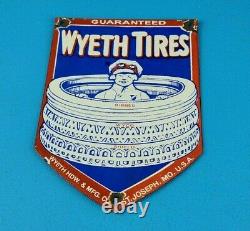 Vintage Wyeth Tires Porcelain Gas Motor Oil Automobile Service Mechanic Ad Sign
