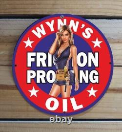 Vintage Wynn's Oil Gas&oil Service Garage Pinup Girl Porcelain Enamel Sign