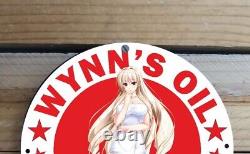 Vintage Wynn's Oil Gas&oil Service Garage Pinup Girl Porcelain Enamel Sign