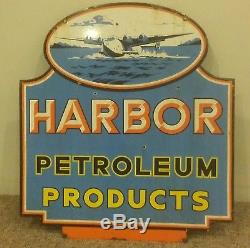 Vintage XLarge 2 sided HARBOR PETROLEUM PRODUCTS Porcelain Gas & Oil Sign