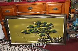 Vintage Yasu Eguchi Oil Painting On Board Green Tree Water Seagulls LARGE Signed