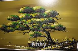 Vintage Yasu Eguchi Oil Painting On Board Green Tree Water Seagulls LARGE Signed