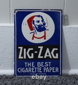 Vintage Zig Zag Porcelain Sign Cigarette Papers Smoking Tobacco Gas Oil Rare Ad