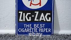 Vintage Zig Zag Porcelain Sign Cigarette Papers Smoking Tobacco Gas Oil Rare Ad