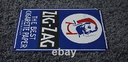 Vintage Zig Zag Porcelain Sign Cigarette Papers Smoking Tobacco Gas Oil Rare Ad