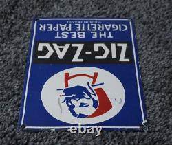 Vintage Zig Zag Porcelain Sign Cigarette Papers Smoking Tobacco Gas Oil Rare Ad