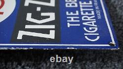 Vintage Zig Zag Porcelain Sign Cigarette Papers Smoking Tobacco Gas Oil Rare Ad