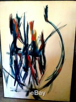 Vintage abstract oil painting signed and dated 1961 large 33 x 45 canvas