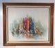 Vintage C1960 Oil Painting Signed Roy Pierce Modern Abstract Harbor With Boats