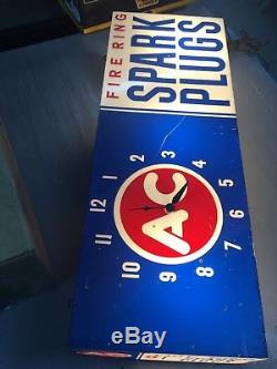 Vintage c. 1960 AC Spark Plugs Box Gas Oil 2 Sided 24 Lighted Clock SignWorks