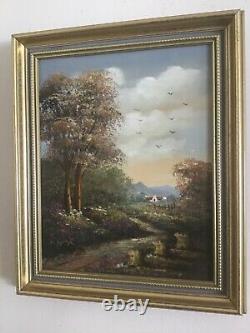 Vintage gilt framed original signed oil painting by artist A Jurel on canvas