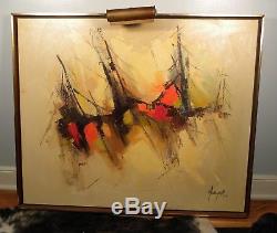 Vintage mid century modern abstract signed oil painting