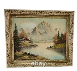 Vintage oil painting signed s. Brandle, mountain landscape with lake &