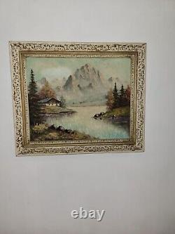 Vintage oil painting signed s. Brandle, mountain landscape with lake &