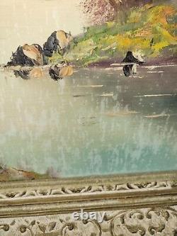 Vintage oil painting signed s. Brandle, mountain landscape with lake &
