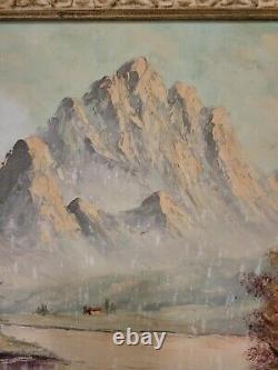 Vintage oil painting signed s. Brandle, mountain landscape with lake &