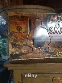 Vintage old embossed Mortons smoked salt metal sign general store gas oil RARE