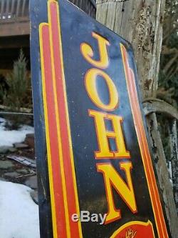 Vintage old original John Deere metal sign farm tractor barn gas oil embossed