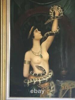 Vintage orientalist nude oil painting portrait snake charmer female reproduction