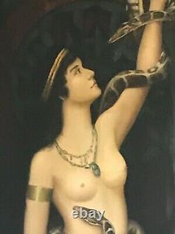 Vintage orientalist nude oil painting portrait snake charmer female reproduction